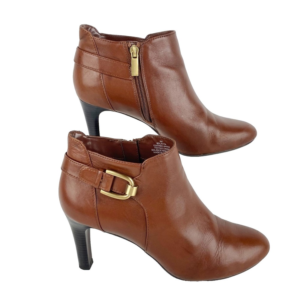 Bandolino Leather Heels Ankle Boots Women's 8 M Chestnut Brown Booties Shoes